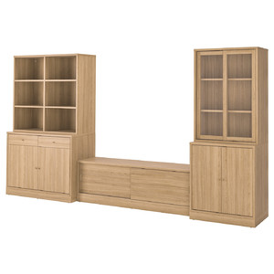 TONSTAD TV storage combination, oak veneer/clear glass, 381x47x201 cm