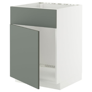 METOD Base cabinet f sink w door/front, white/Nickebo matt grey-green, 60x60 cm