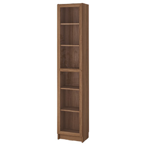 BILLY / OXBERG Bookcase with glass door, brown walnut effect/clear glass, 40x30x202 cm