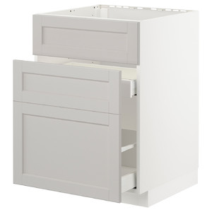 METOD/MAXIMERA Base cab f sink+3 fronts/2 drawers, white/Lerhyttan light grey, 60x61.9x88 cm