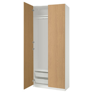 PAX / STORKLINTA Wardrobe combination, white/oak effect, 100x38x236 cm