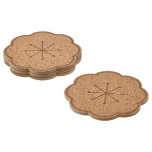 SVARTVIDE Coaster, cork/patterned, 10 cm, 4 pack