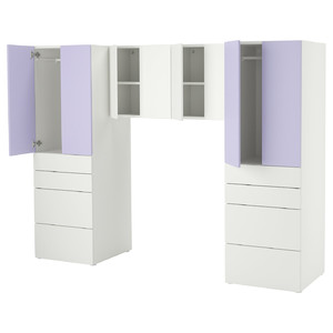 SMÅSTAD / PLATSA Storage combination, white/lilac, 240x57x181 cm