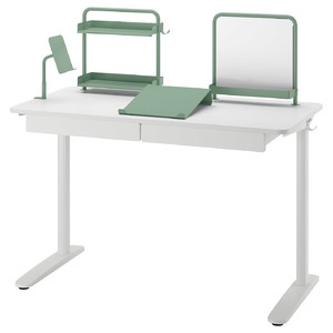 RELATERA Desk combination, white/light gray-green, 117x60 cm