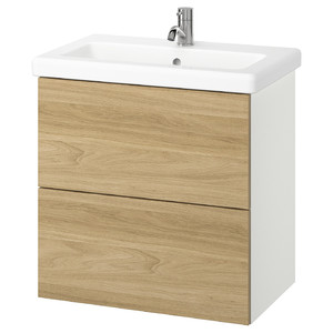 ENHET / TVÄLLEN Wash-stnd w drawers/wash-basin/tap, white/oak effect, 64x43x65 cm
