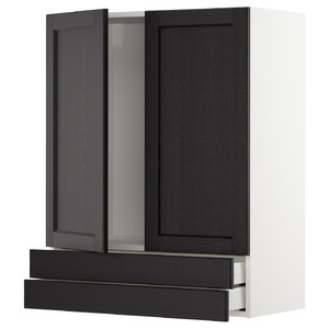 METOD / MAXIMERA Wall cabinet w 2 doors/2 drawers, white/Lerhyttan black stained, 80x100 cm