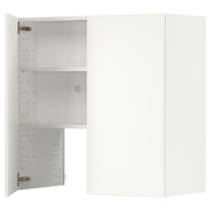 METOD Wall cb f extr hood w shlf/door, white/Havstorp beige, 80x80 cm