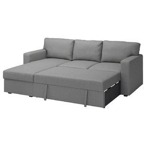 BÅRSLÖV 3-seat sofa-bed with chaise longue, Tibbleby beige/grey