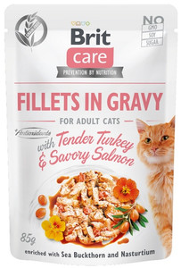Brit Care Cat Fillets In Gravy Tender Turkey & Savory Salmon Pouch 85g