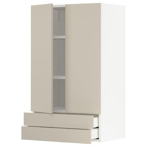 METOD / MAXIMERA Wall cabinet w 2 doors/2 drawers, white/Havstorp beige, 60x100 cm