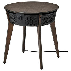 STARKVIND Table with air purifier, stained oak veneer/dark brown
