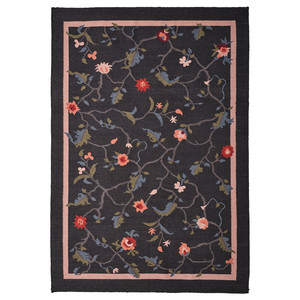 KLOCKBUSKE Rug, flatwoven, dark grey/flower, 160x230 cm