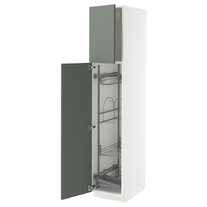 METOD High cabinet with cleaning interior, white/Nickebo matt grey-green, 40x60x200 cm