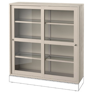 HAVSTA Glass-door cabinet, grey-beige, 121x35x123 cm