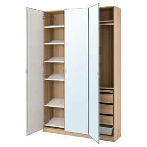 PAX / ÅHEIM Wardrobe combination, white stained oak effect/mirror glass, 150x38x236 cm