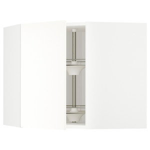 METOD Corner wall cabinet with carousel, white/Vallstena white, 68x60 cm