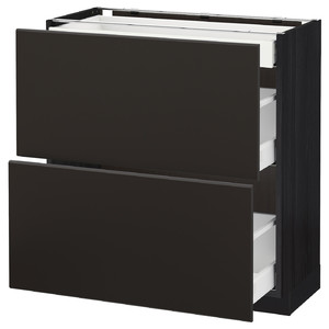 METOD / MAXIMERA Base cab with 2 fronts/3 drawers, black/Kungsbacka anthracite, 80x37 cm