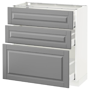 METOD / MAXIMERA Base cabinet with 3 drawers, white, Bodbyn grey, 80x37 cm