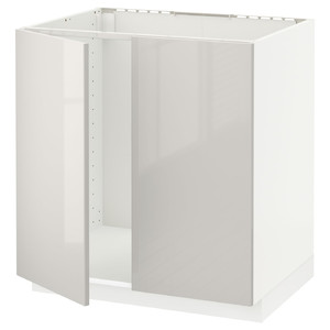 METOD Base cabinet for sink + 2 doors, white/Ringhult light grey, 80x60 cm