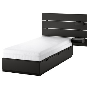 NORDLI Bed frame with storage and mattress, with headboard anthracite/Åkrehamn firm, 90x200 cm