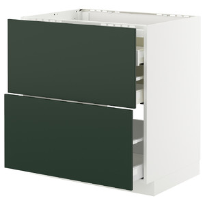 METOD / MAXIMERA Base cab f hob/2 fronts/3 drawers, white/Havstorp deep green, 80x60 cm