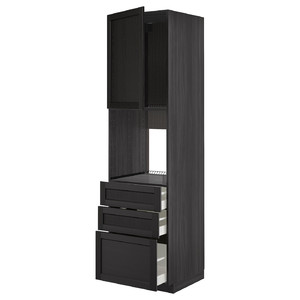 METOD / MAXIMERA High cab f oven w door/3 drawers, black/Lerhyttan black stained, 60x60x220 cm
