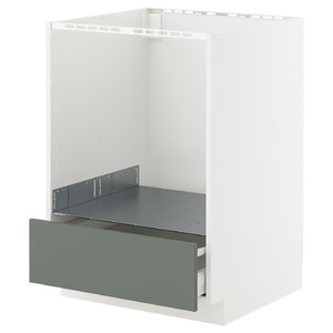 METOD / MAXIMERA Base cabinet for oven with drawer, white/Nickebo matt grey-green, 60x60 cm