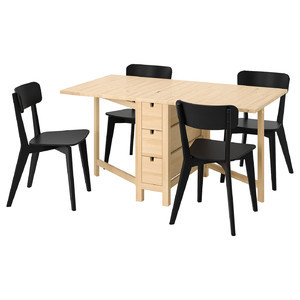 NORDEN / LISABO Table and 4 chairs, birch/black, 26/89/152 cm