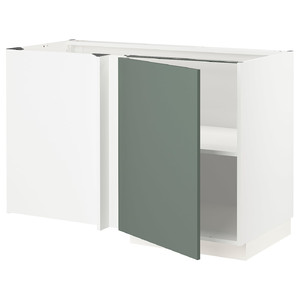 METOD Corner base cabinet with shelf, white/Bodarp grey-green, 128x68 cm