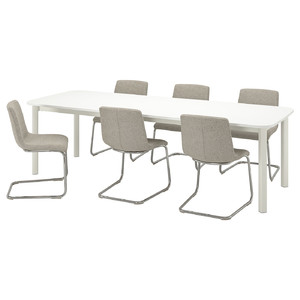 LUSTEBO/STRANDTORP Table and 6 chairs, white chrome-plated/Viarp beige/brown, 150/260 cm