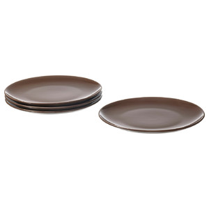 FÄRGKLAR Plate, glossy brown, 26 cm, 4 pack