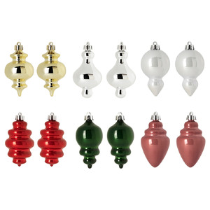 VINTERFINT Decoration bauble, set of 12, mixed shapes/mixed colours