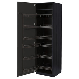 METOD High cabinet with pull-out larder, black/Nickebo matt anthracite, 60x60x200 cm