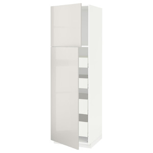 METOD / MAXIMERA Hi cab w 2 doors/4 drawers, white/Ringhult light grey, 60x60x200 cm