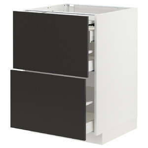 METOD / MAXIMERA Bc w pull-out work surface/3drw, white/Nickebo matt anthracite, 60x60 cm