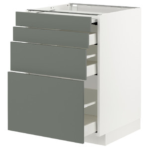 METOD / MAXIMERA Bc w pull-out work surface/3drw, white/Bodarp grey-green, 60x60 cm