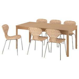 EKEDALEN / ÄLVSTA Table and 6 chairs, oak/rattan chrome-plated, 180/240 cm