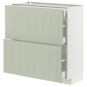 METOD / MAXIMERA Base cab with 2 fronts/3 drawers, white/Stensund light green, 80x37 cm