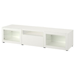 BESTÅ TV bench, white/Lappviken white clear glass, 180x42x39 cm