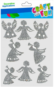 Craft Christmas Self-Adhesive Decoration Set Angel 8pcs, silver