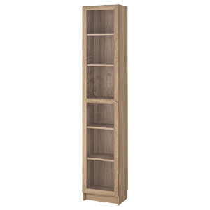 BILLY / OXBERG Bookcase with glass door, oak effect/clear glass, 40x30x202 cm