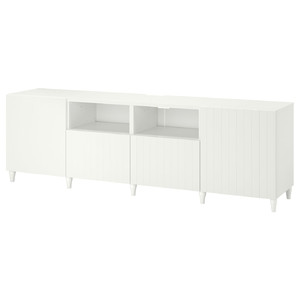 BESTÅ TV bench with doors and drawers, white/Sutterviken/Kabbarp white, 240x42x74 cm