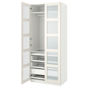 PAX / BERGSBO Wardrobe combination, white, frosted glass, 100x60x236 cm