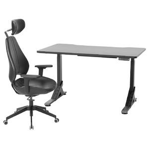 UPPSPEL / GRUPPSPEL Gaming desk and chair, black/Grann black, 140x80 cm
