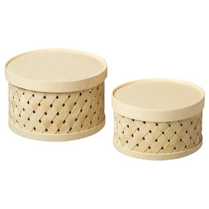 SNÖPLOG Basket with lid set of 2, poplar