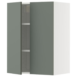 METOD Wall cabinet with shelves/2 doors, white/Nickebo matt grey-green, 60x80 cm