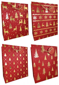 Christmas Gift Bag 260x320 12pcs, assorted patterns, red-gold