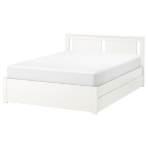 SONGESAND Bed frame with 4 storage boxes, white, Leirsund, 160x200 cm