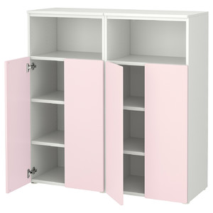 SMÅSTAD / PLATSA Storage combination, white/pale pink with 2 shelves, 120x42x123 cm