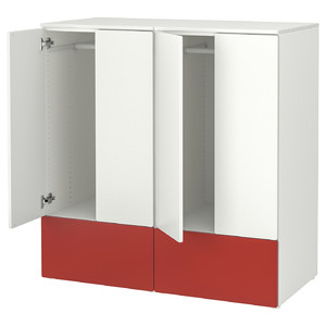 SMÅSTAD / PLATSA Storage combination, white red/with 2 drawers, 120x57x123 cm